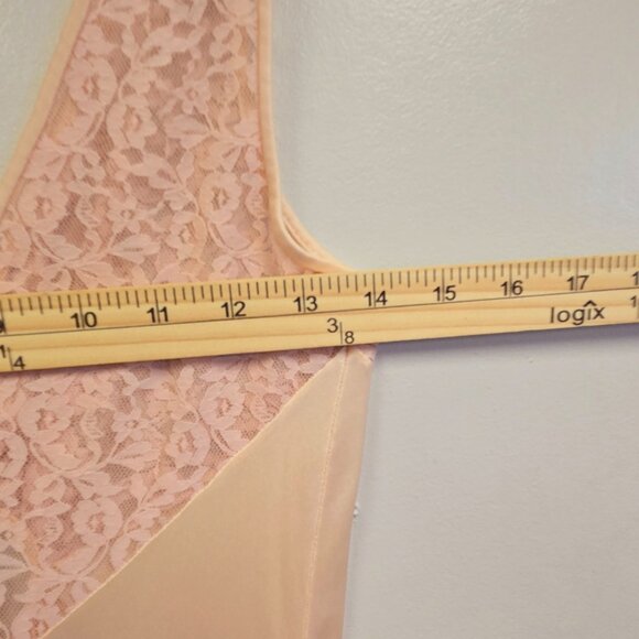 Vintage S Peach Lace-Trimmed Full-Length Nightgown Tie-Back Glam Sexy Romantic - Picture 11 of 14